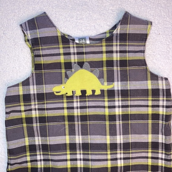Carters 24m grey plaid dinosaur jon jon romper - Picture 2 of 8